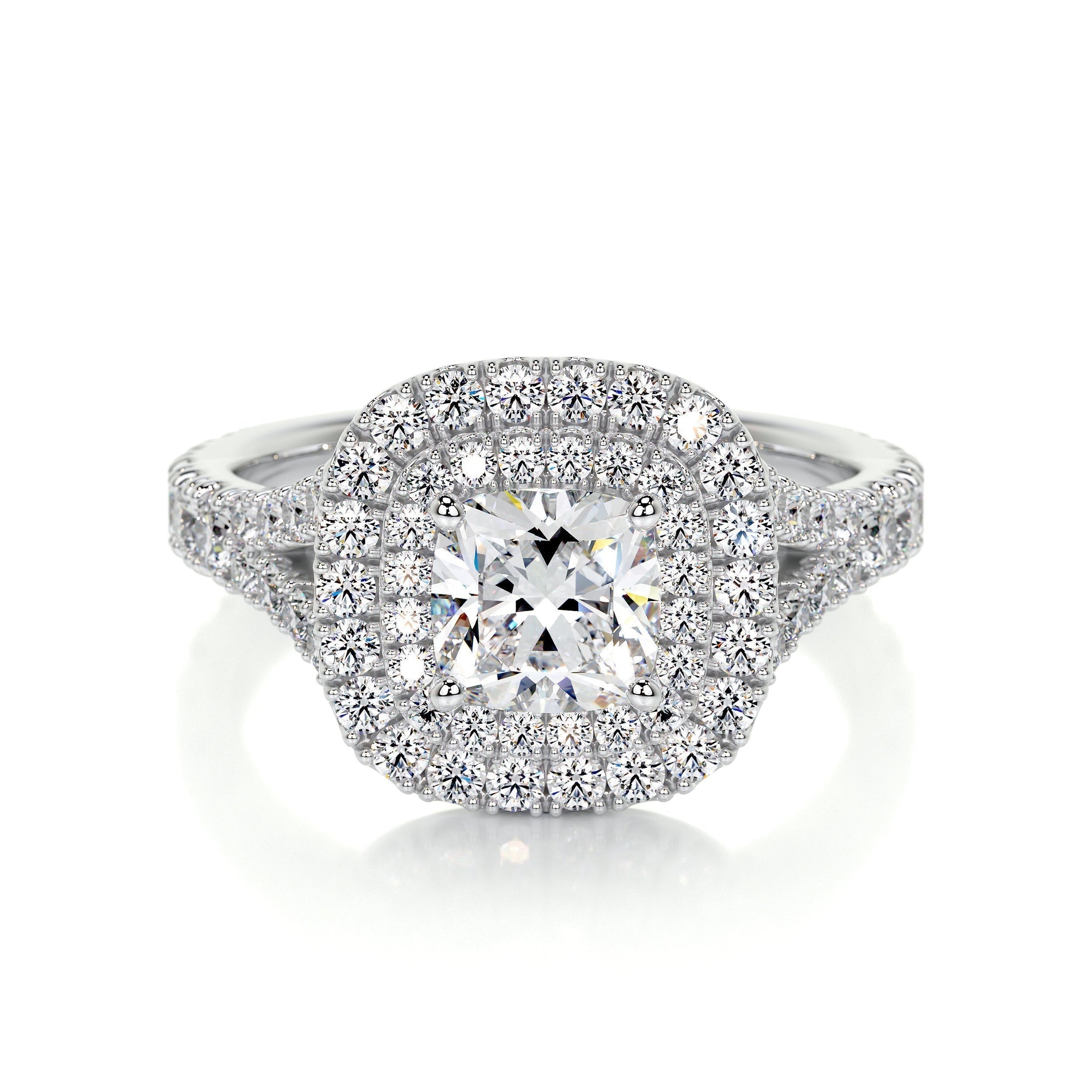 1.0CT Cushion-Cut Lab Grown Diamond Double Halo Engagement Ring in Gold