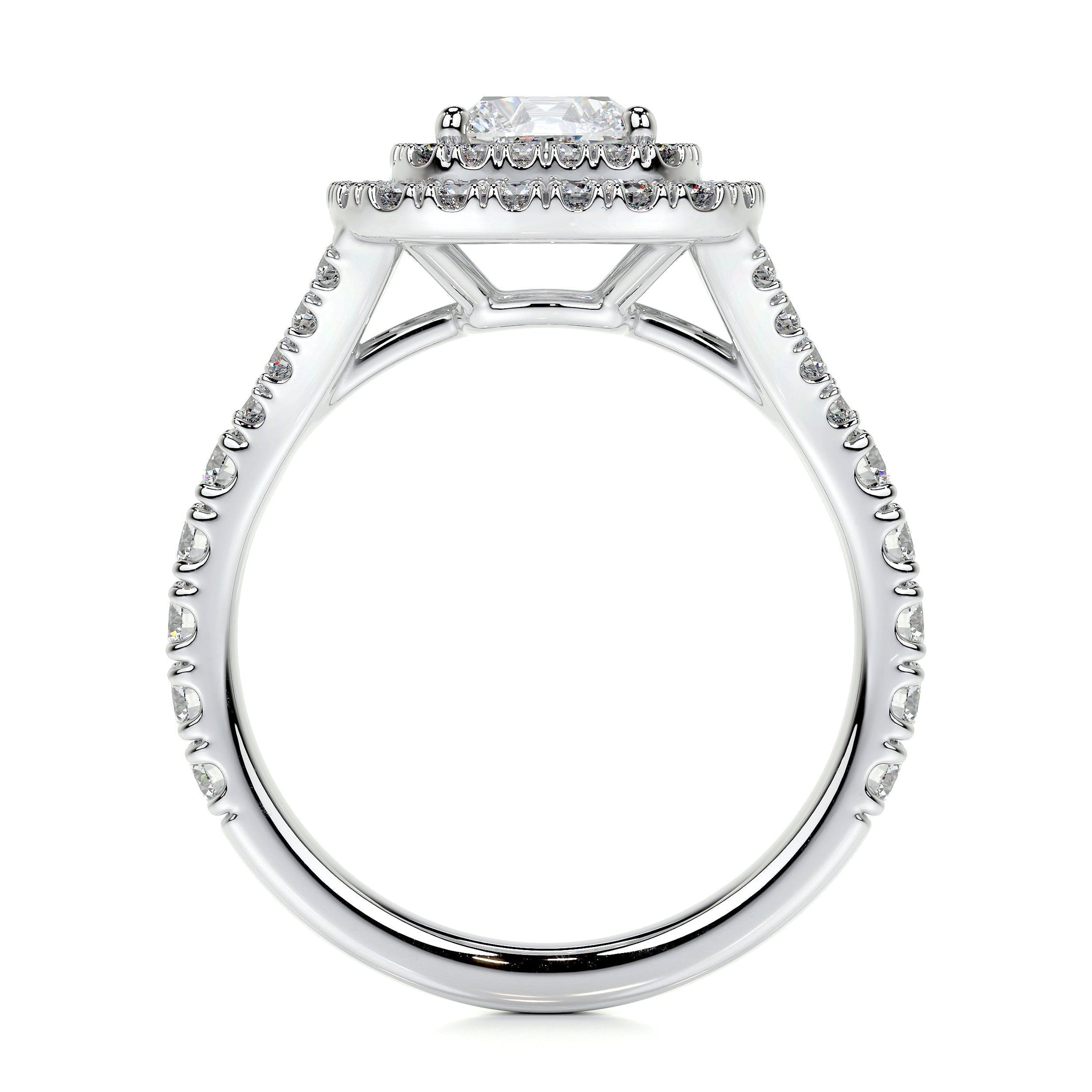 1.0CT Cushion-Cut Lab Grown Diamond Double Halo Engagement Ring in Gold