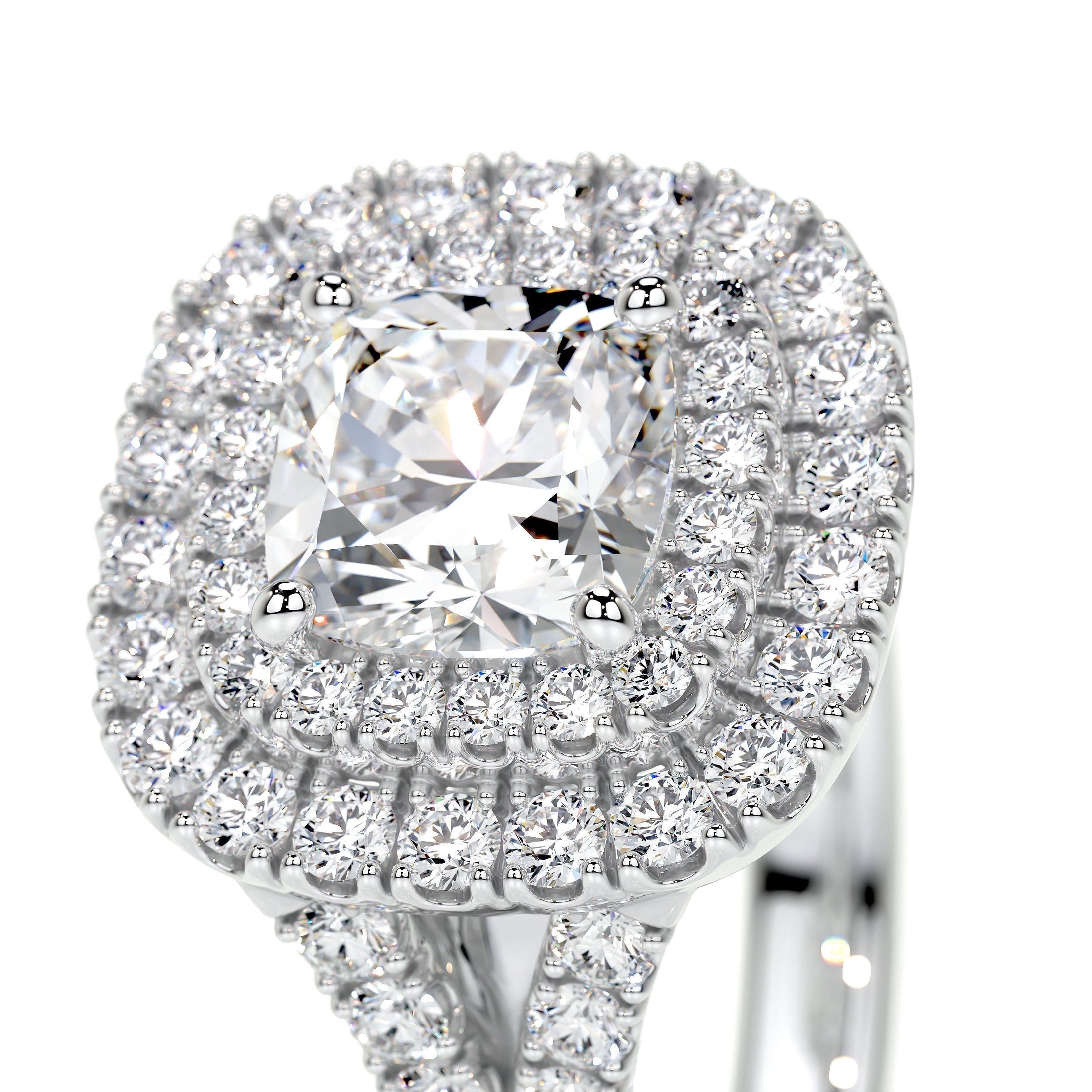 1.0CT Cushion-Cut Lab Grown Diamond Double Halo Engagement Ring in Gold