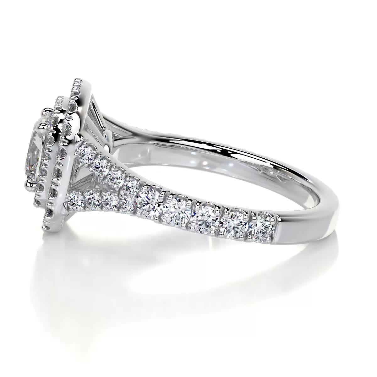 1.0CT Cushion-Cut Lab Grown Diamond Double Halo Engagement Ring in Gold