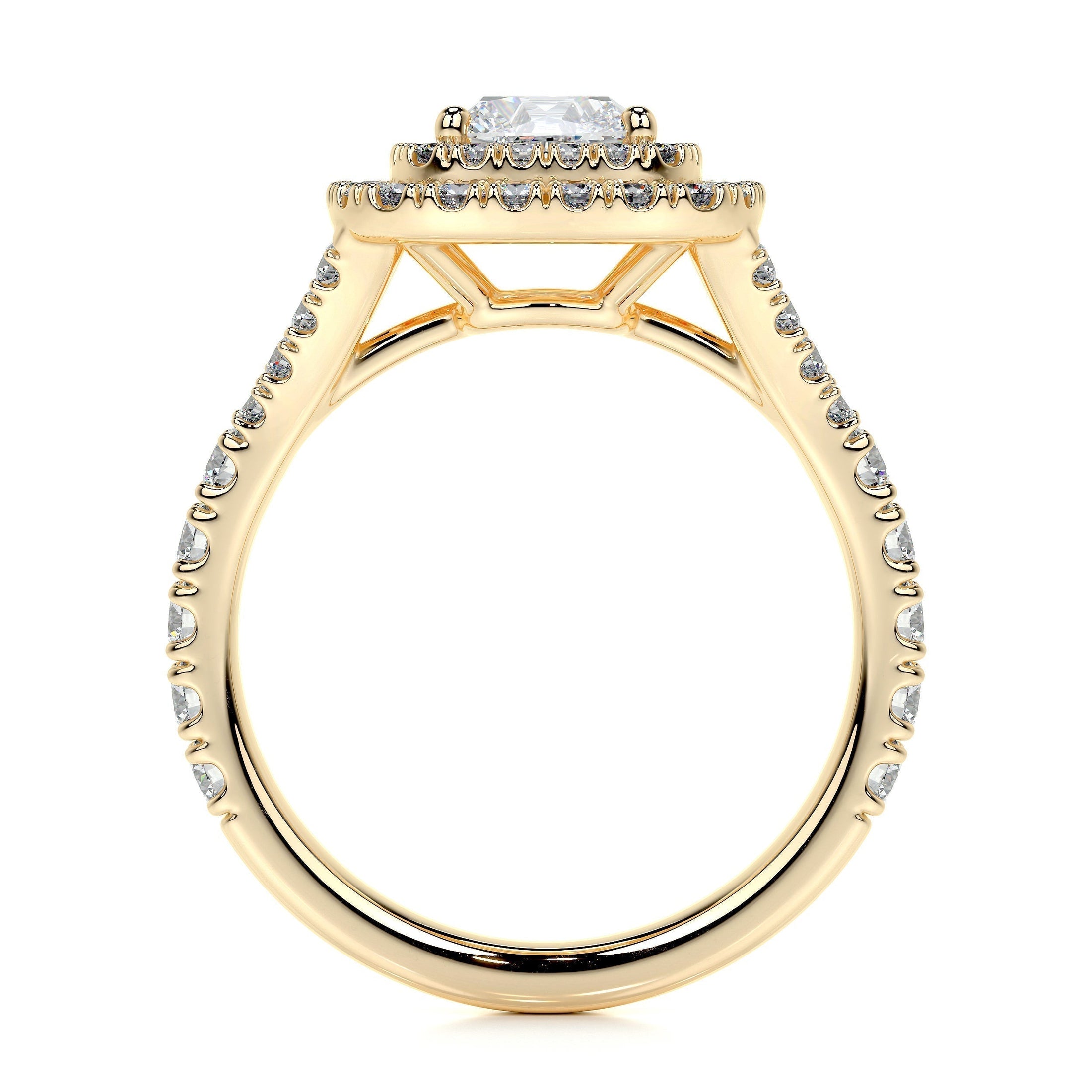 1.0CT Cushion-Cut Lab Grown Diamond Double Halo Engagement Ring in Gold