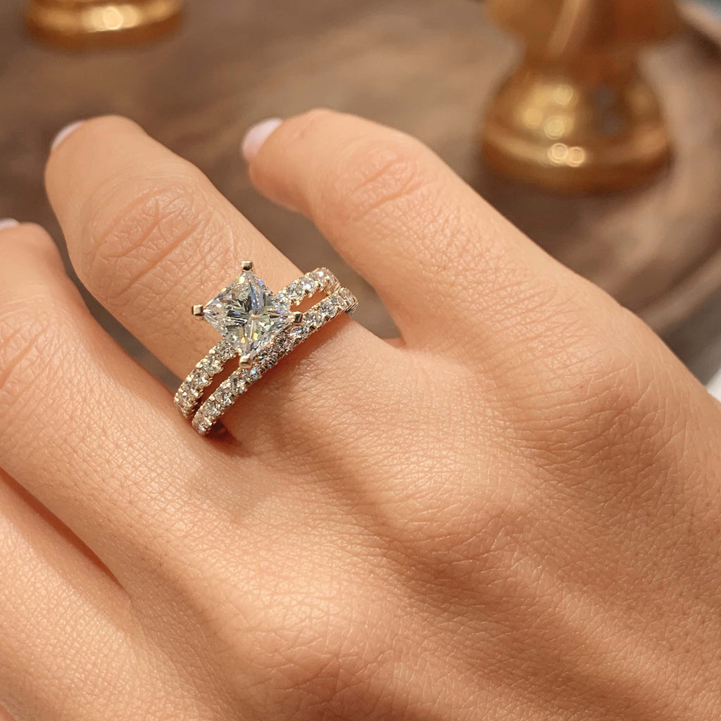 1.50 CT Princess-Cut Lab Grown Diamond Solitaire Bridal Ring Set 2