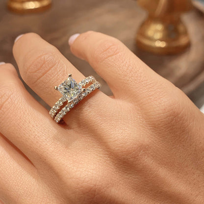 1.50 CT Princess-Cut Lab Grown Diamond Solitaire Bridal Ring Set 2