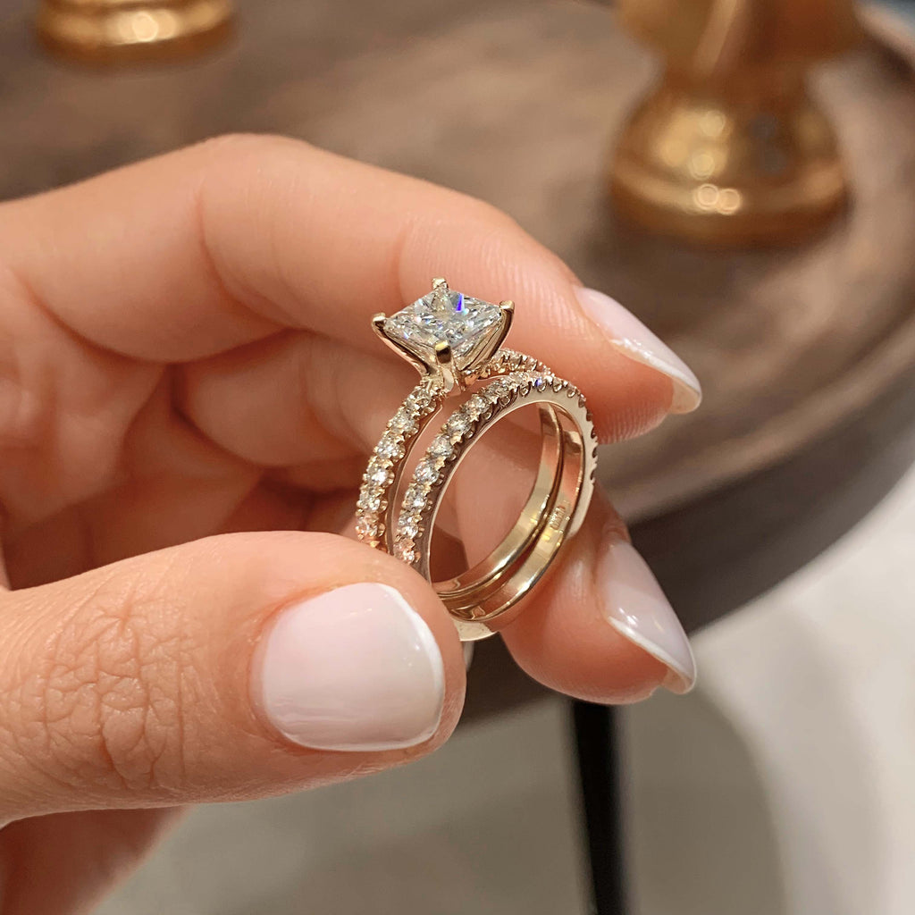 1.50 CT Princess-Cut Lab Grown Diamond Solitaire Bridal Ring Set 9