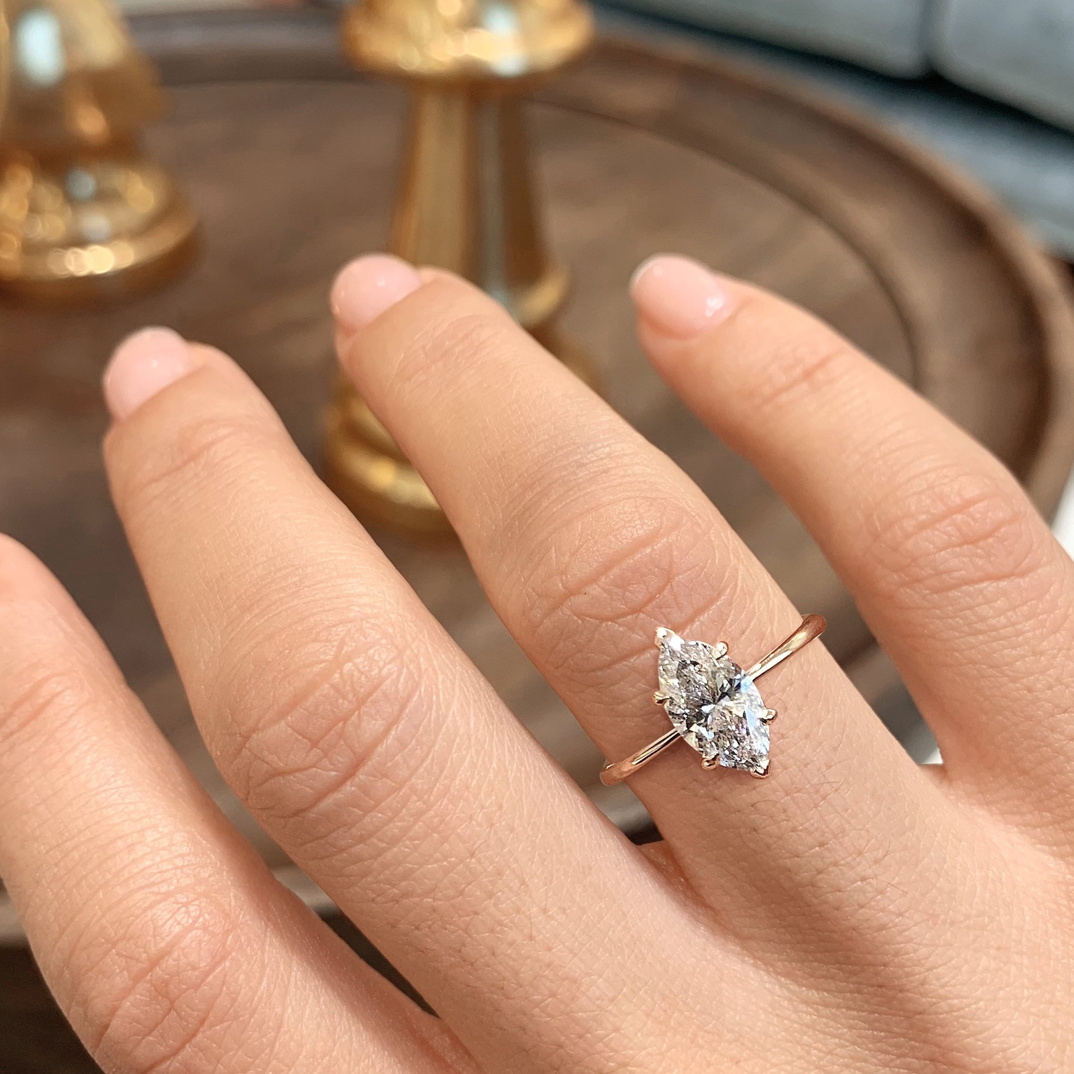 1.0 CT Marquise Lab Grown Diamond Solitaire Engagement Ring in Gold Setting