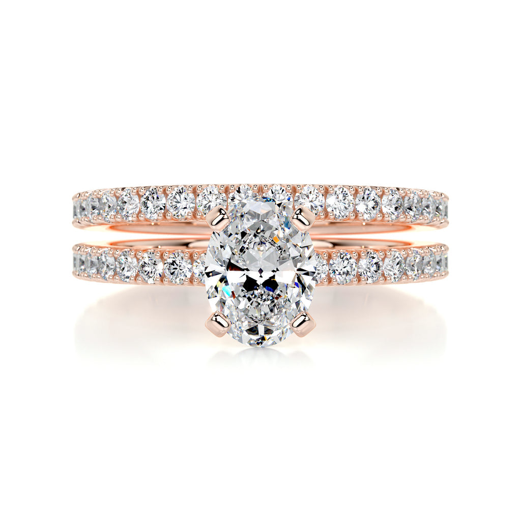1.0 CT Oval Lab Grown Diamond Pave  Bridal Ring Set 13