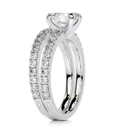1.0 CT Oval Lab Grown Diamond Pave  Bridal Ring Set 7