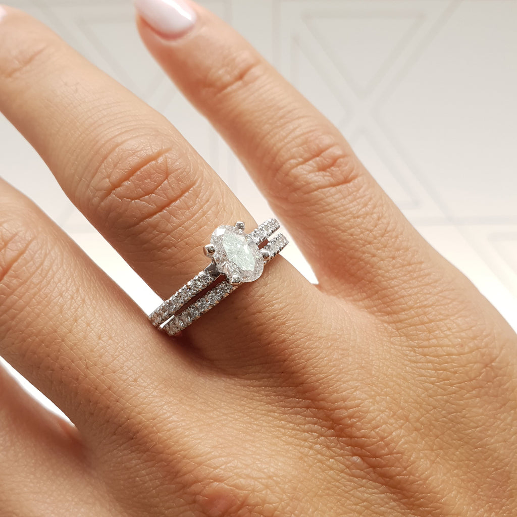 1.0 CT Oval Lab Grown Diamond Pave  Bridal Ring Set 2