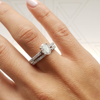 1.0 CT Oval Lab Grown Diamond Pave  Bridal Ring Set 2