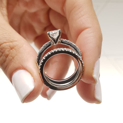 1.0 CT Oval Lab Grown Diamond Pave  Bridal Ring Set 3