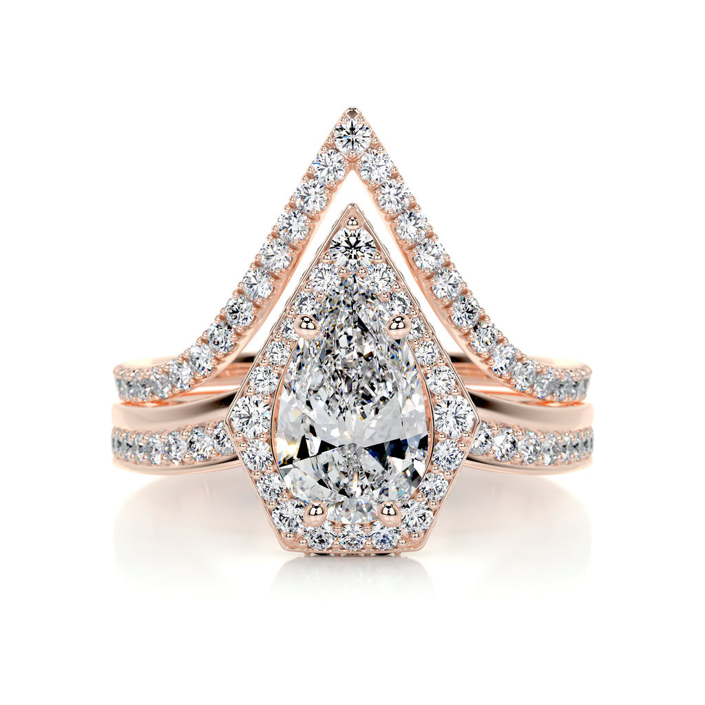 1.50 CT Pear-Cut Lab Grown Diamond Halo Bridal Set 13