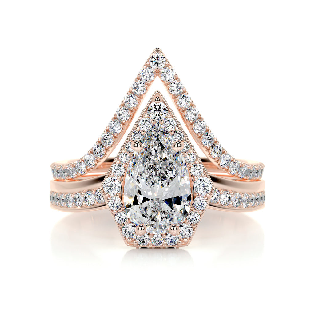 1.50 CT Pear-Cut Lab Grown Diamond Halo Bridal Set