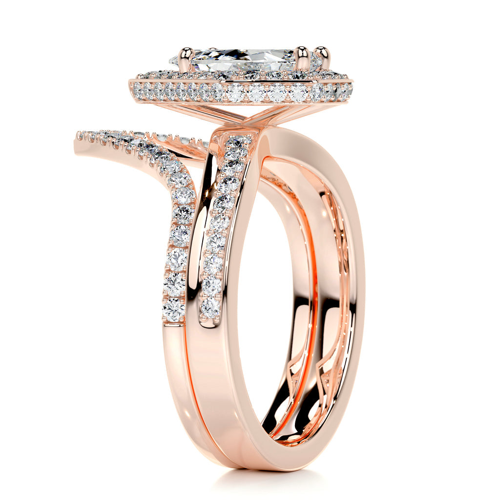 1.50 CT Pear-Cut Lab Grown Diamond Halo Bridal Set 17