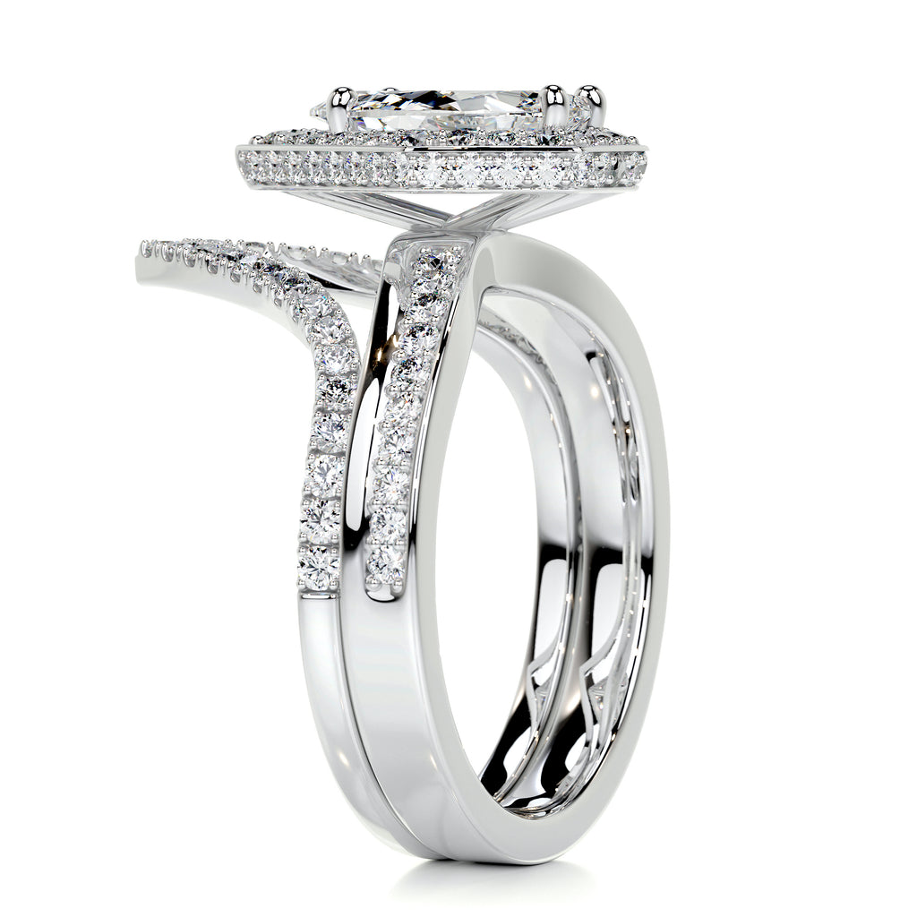 1.50 CT Pear-Cut Lab Grown Diamond Halo Bridal Set 7