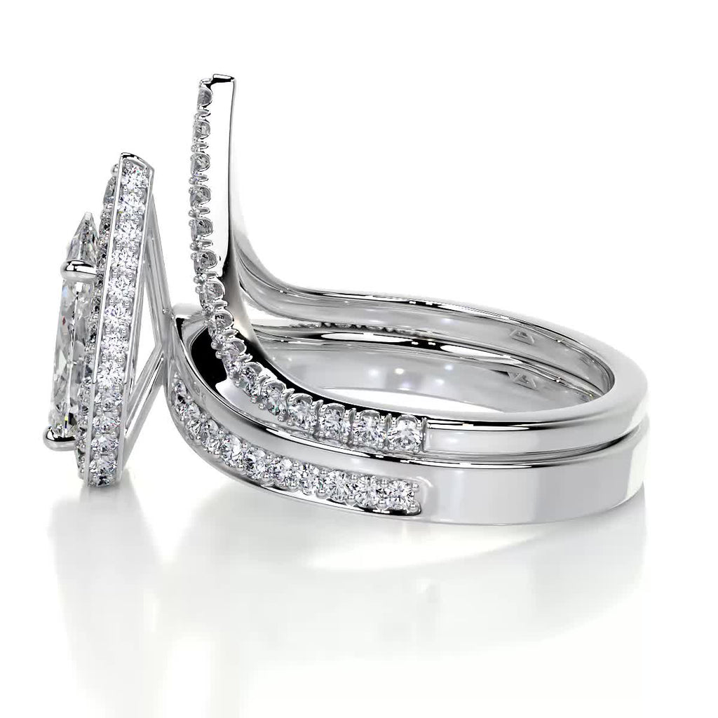 1.50 CT Pear-Cut Lab Grown Diamond Halo Bridal Set 5