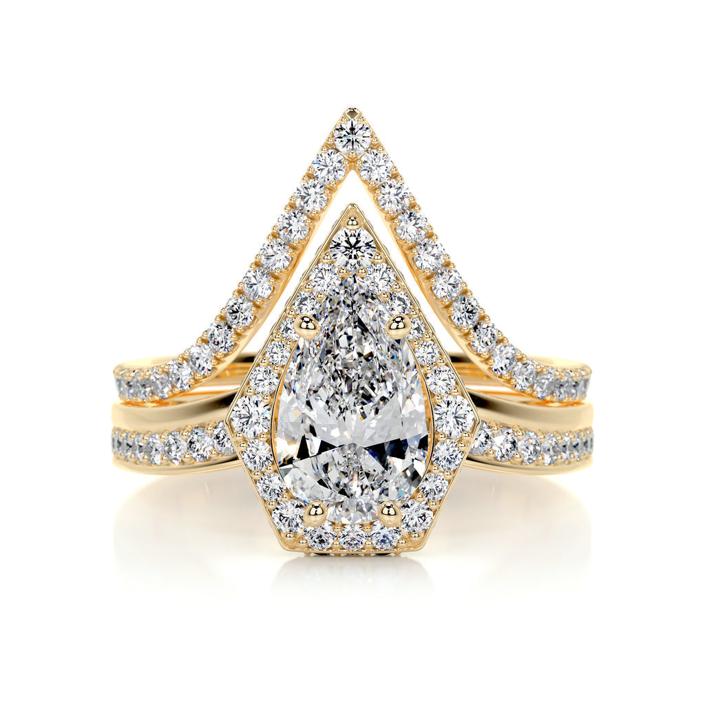 1.50 CT Pear-Cut Lab Grown Diamond Halo Bridal Set 8