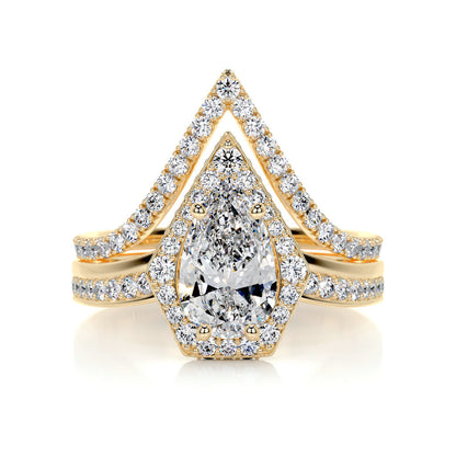 1.50 CT Pear-Cut Lab Grown Diamond Halo Bridal Set 8