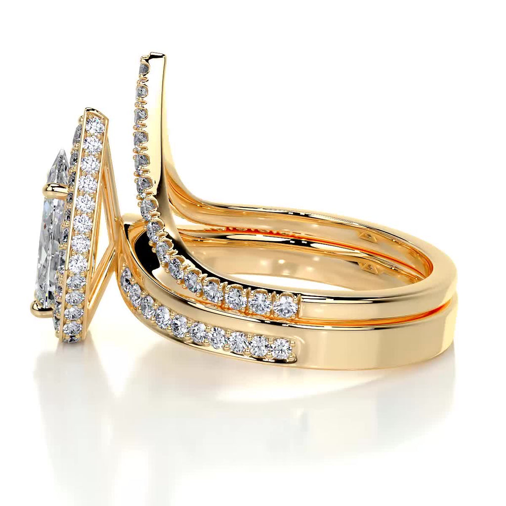1.50 CT Pear-Cut Lab Grown Diamond Halo Bridal Set 11