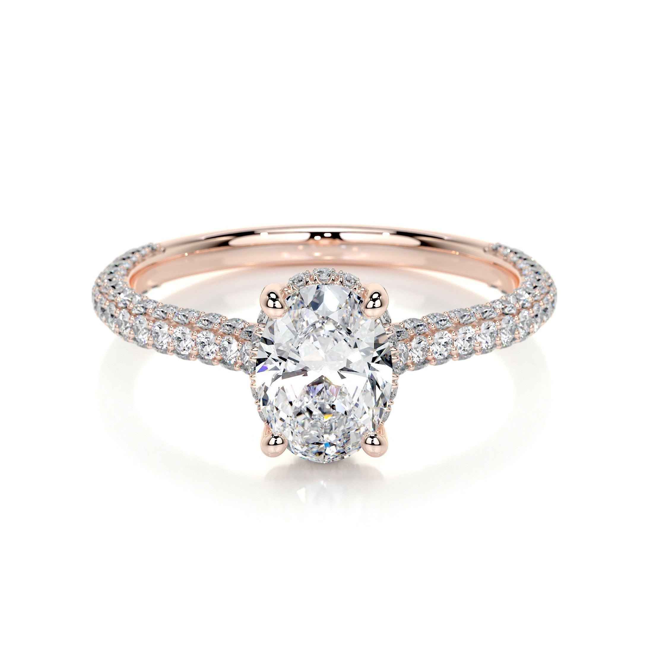 1.20 CT Oval Lab Grown Diamond Triple Pave Gold Engagement Ring