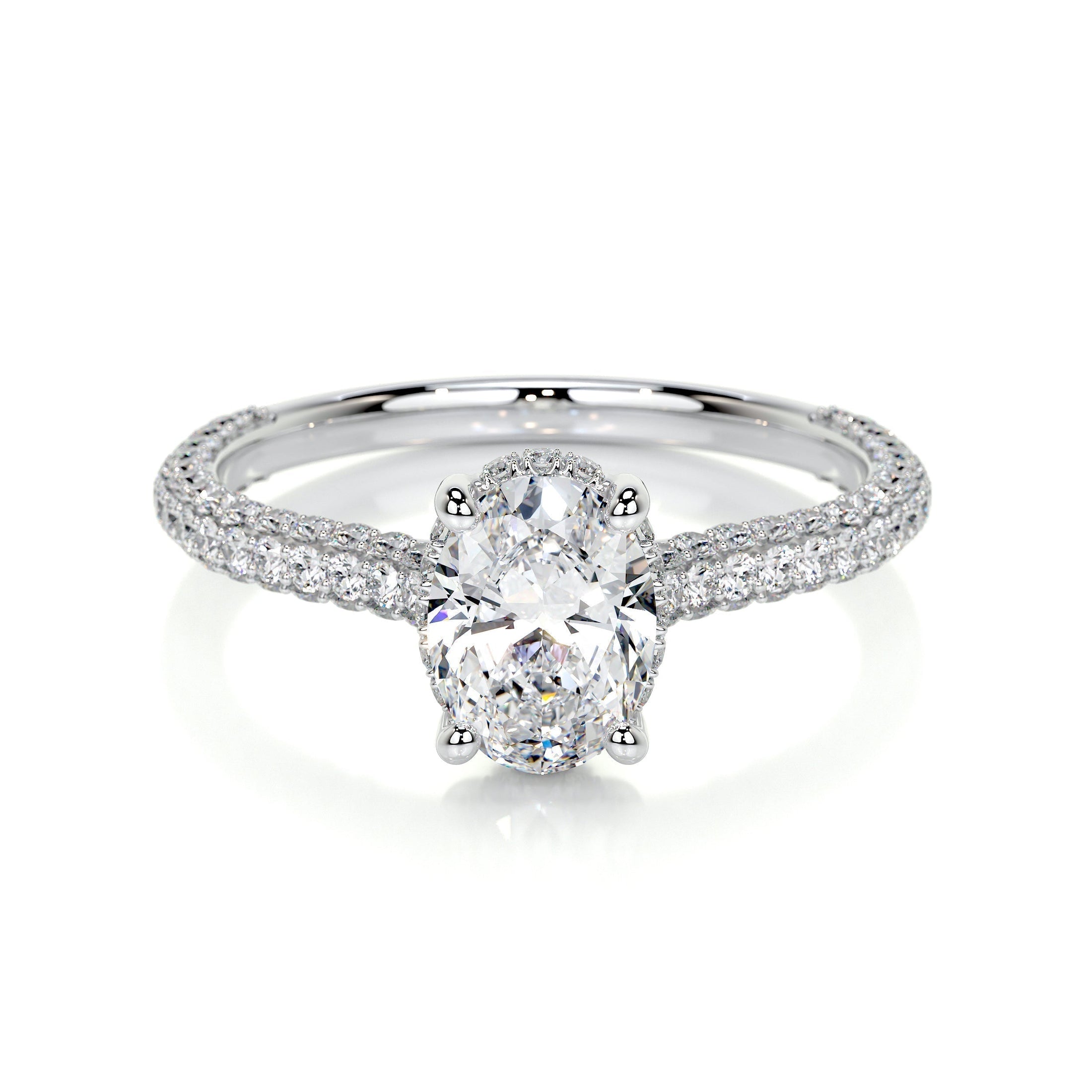 1.20 CT Oval Lab Grown Diamond Triple Pave Gold Engagement Ring