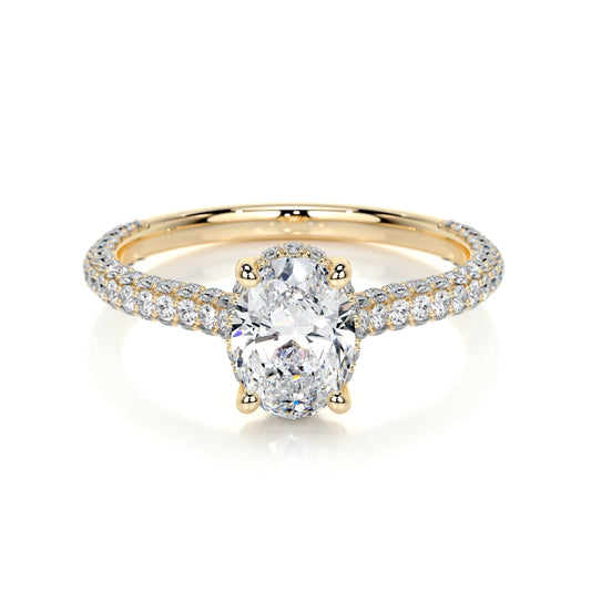 1.20 CT Oval Lab Grown Diamond Triple Pave Gold Engagement Ring