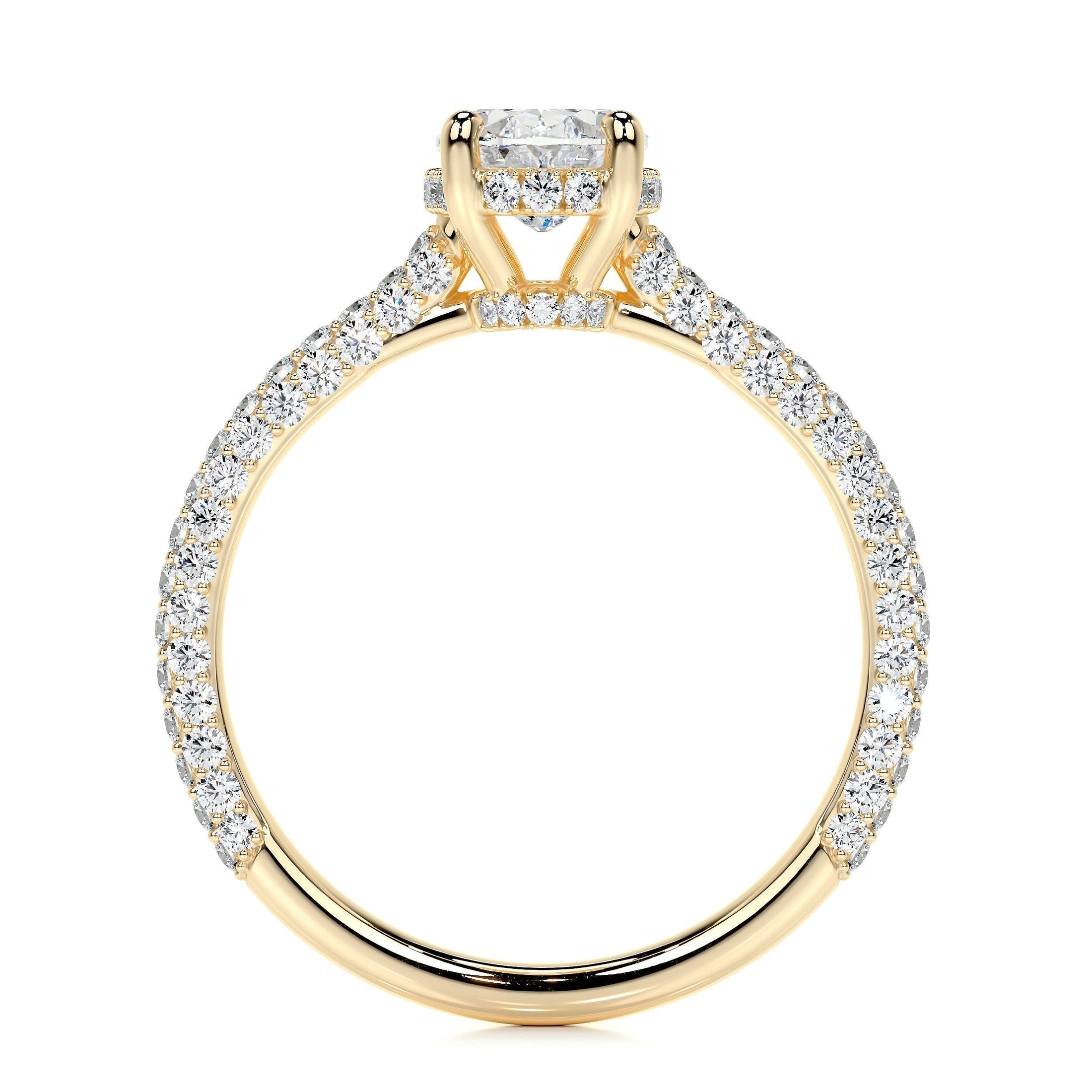 1.20 CT Oval Lab Grown Diamond Triple Pave Gold Engagement Ring