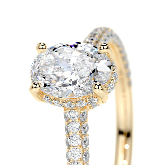 1.20 CT Oval Lab Grown Diamond Triple Pave Gold Engagement Ring