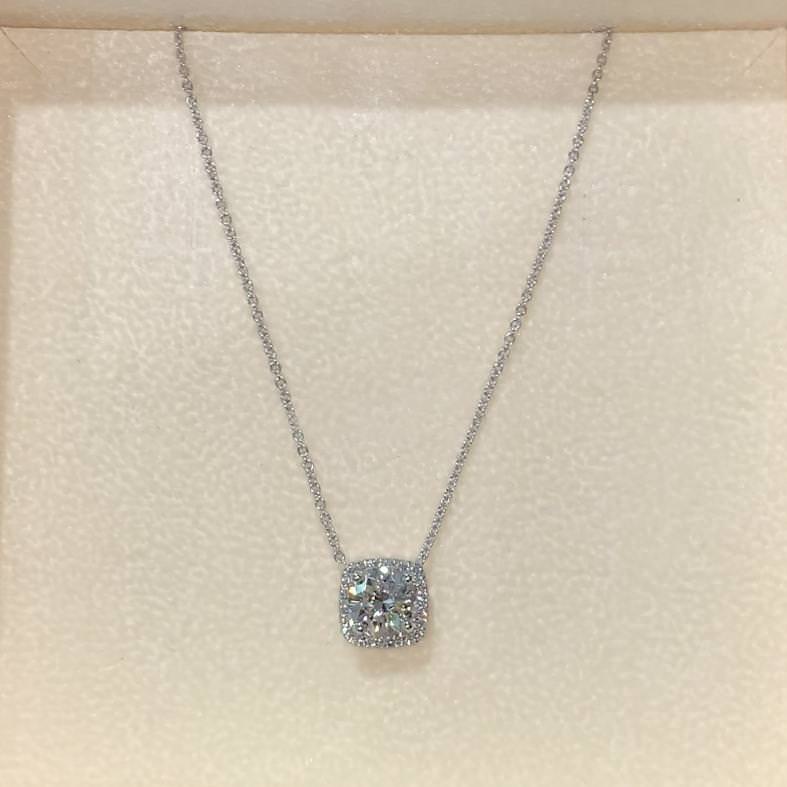 1.0 CT Round Lab Grown Diamond Halo Necklace