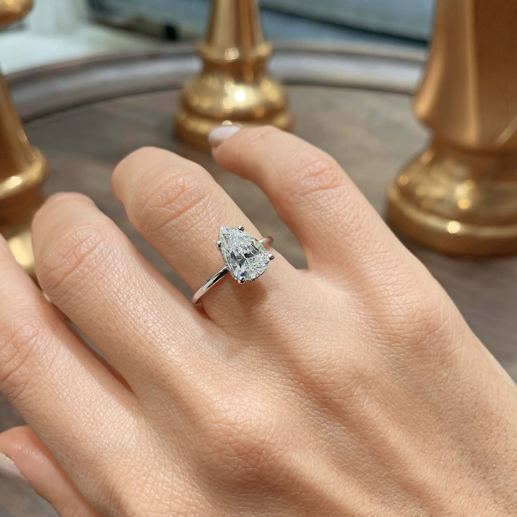 2.0 CT Pear Cut Lab Grown Diamond Engagement Ring with Hidden Halo Elegance