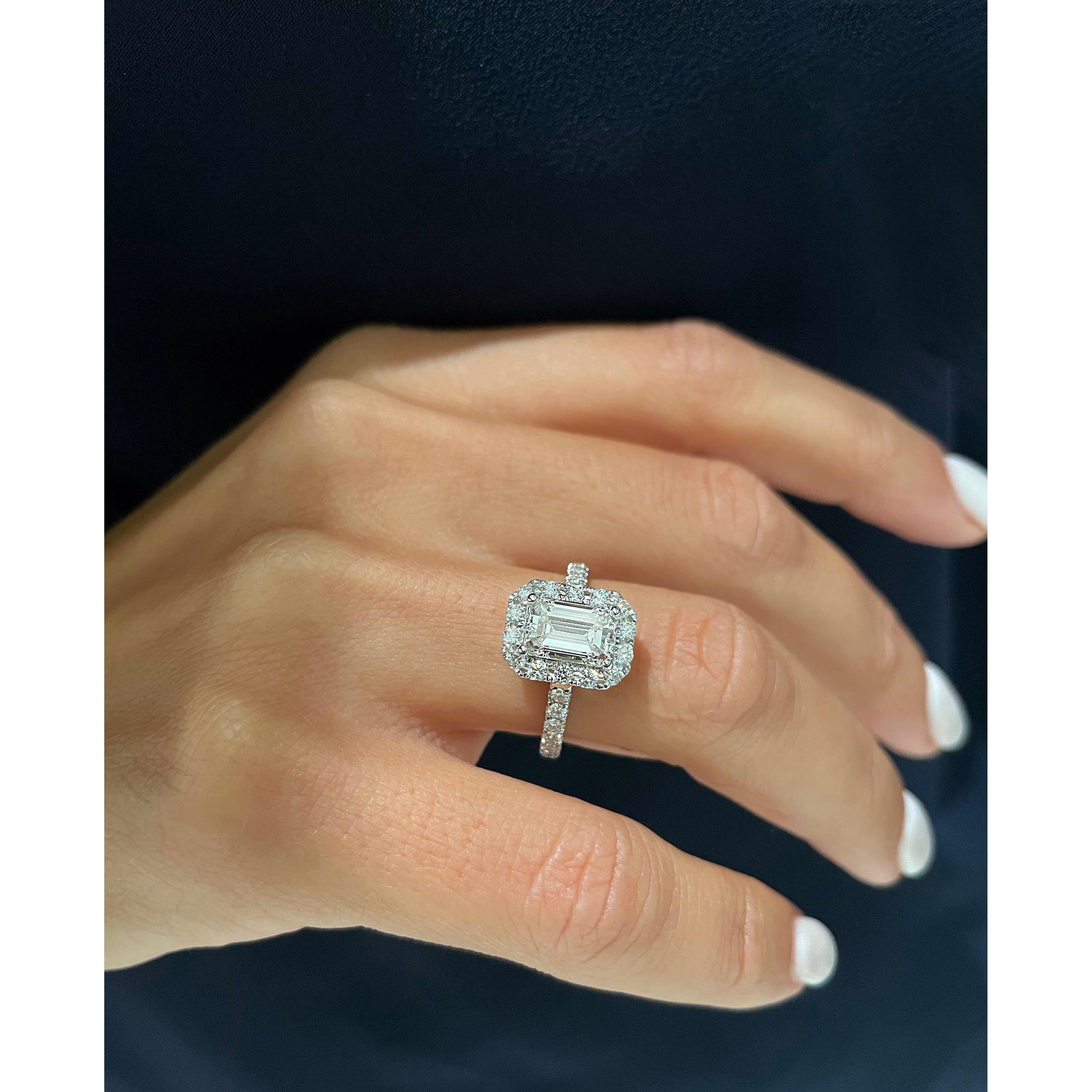 1.50 CT Emerald Cut Lab Grown Diamond Halo Engagement Ring