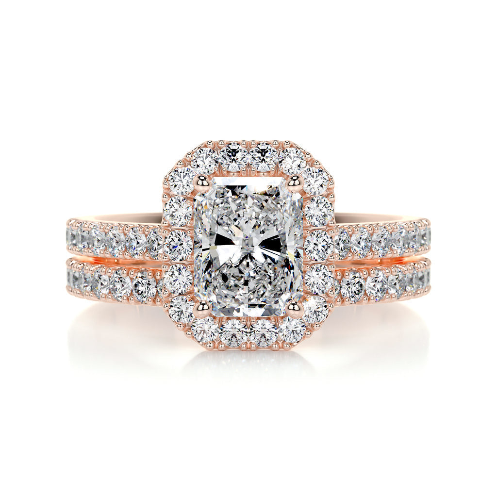 1.50 CT Radiant Lab Grown Diamond Halo Bridal Ring Set 11
