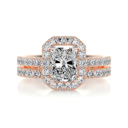1.50 CT Radiant Lab Grown Diamond Halo Bridal Ring Set 11