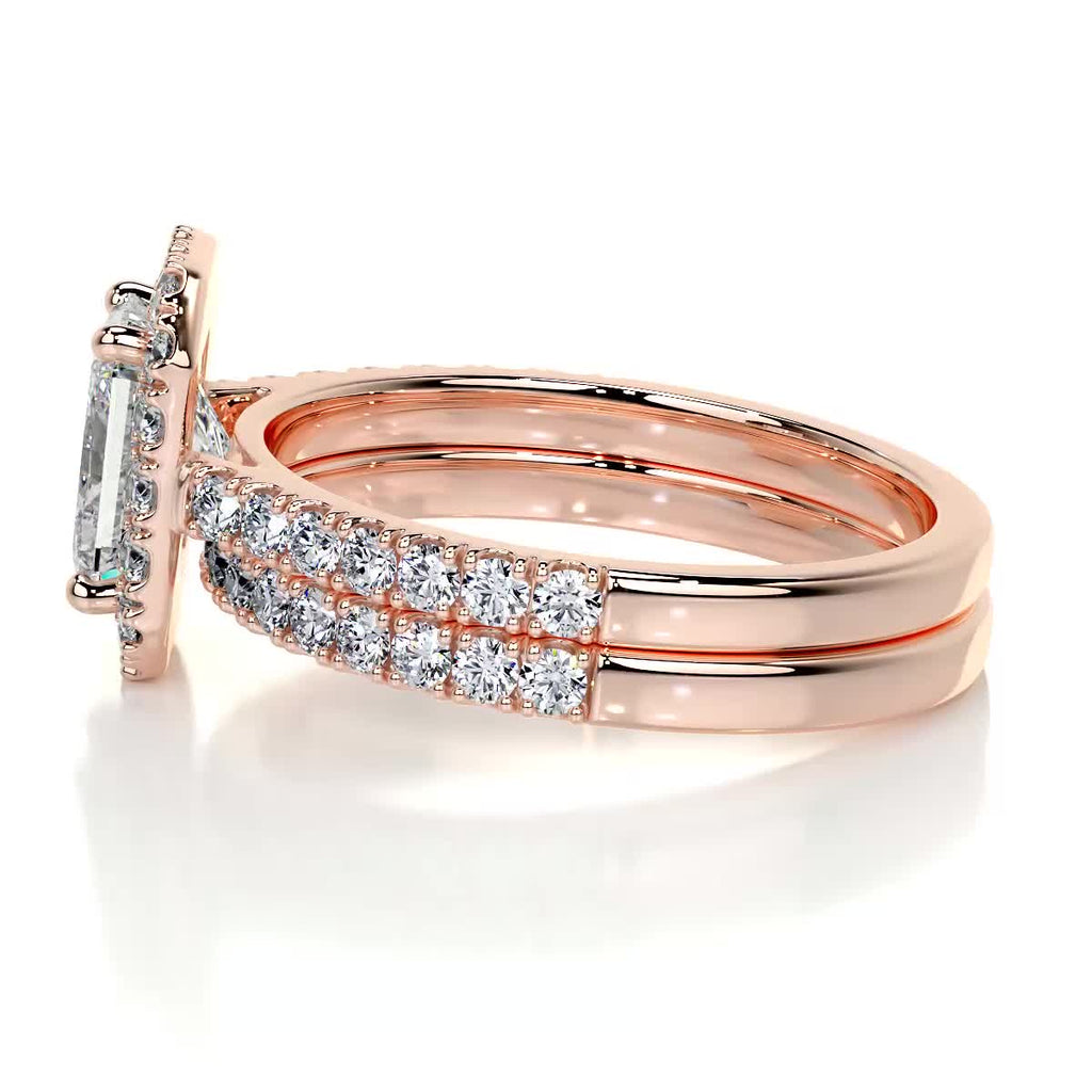 1.50 CT Radiant Lab Grown Diamond Halo Bridal Ring Set 14