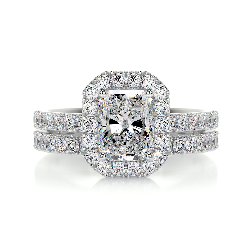 1.50 CT Radiant Lab Grown Diamond Halo Bridal Ring Set 1