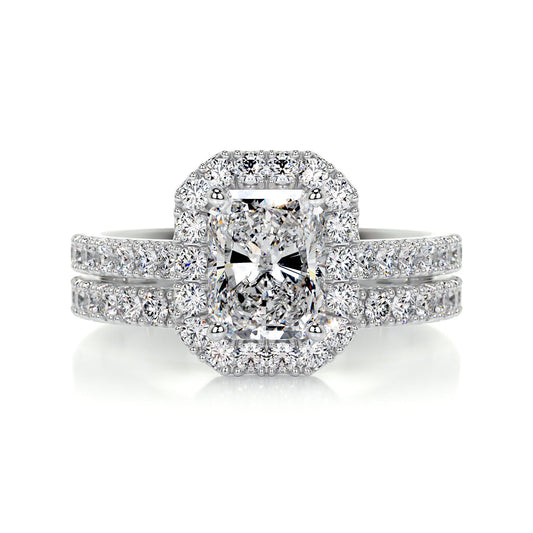 1.50 CT Radiant Lab Grown Diamond Halo Bridal Ring Set