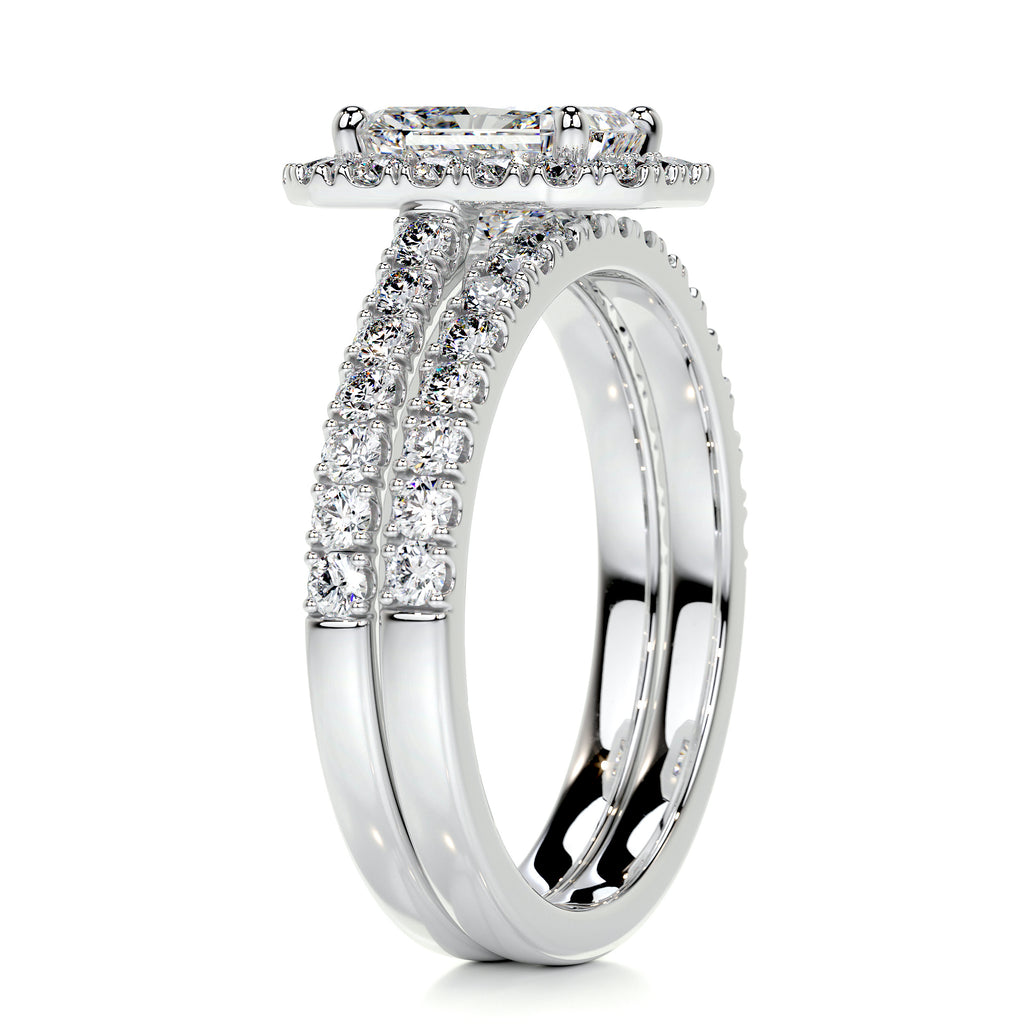 1.50 CT Radiant Lab Grown Diamond Halo Bridal Ring Set