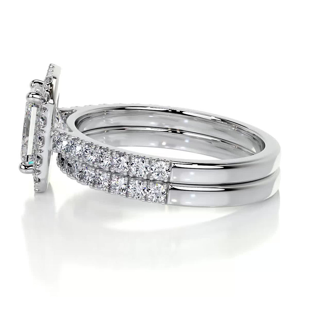 1.50 CT Radiant Lab Grown Diamond Halo Bridal Ring Set