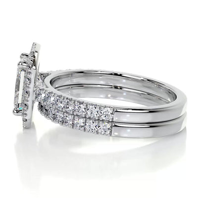 1.50 CT Radiant Lab Grown Diamond Halo Bridal Ring Set 4