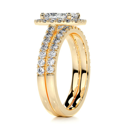 1.50 CT Radiant Lab Grown Diamond Halo Bridal Ring Set 10