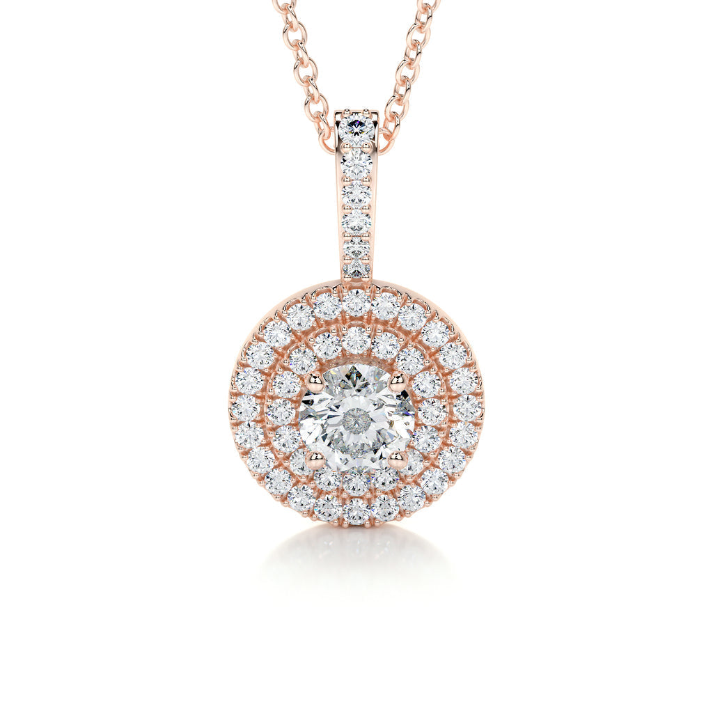 0.50 TCW Round Lab Grown Diamond Double Halo Pendant Necklace