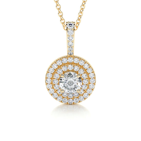 0.50 TCW Round Lab Grown Diamond Double Halo Pendant Necklace