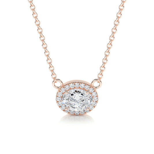 1.0 CT Oval Lab Grown Diamond Halo  Necklace