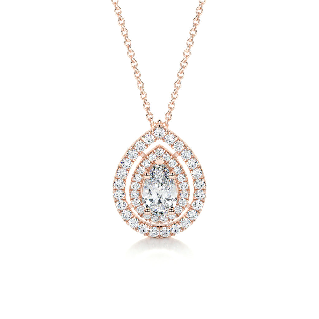 1.0 CT Pear Lab Grown Diamond Double Halo Pendant Necklace 13