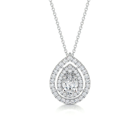 1.0 CT Pear Lab Grown Diamond Double Halo Pendant Necklace