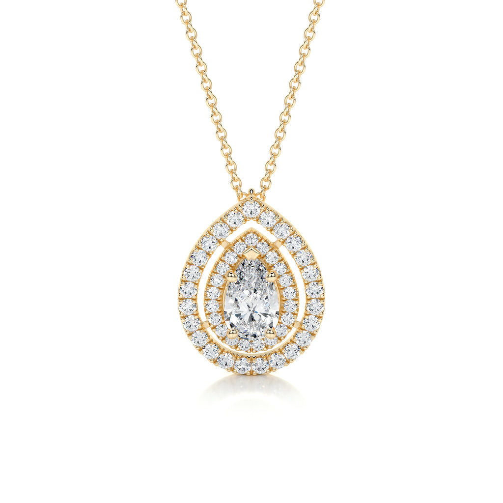 1.0 CT Pear Lab Grown Diamond Double Halo Pendant Necklace