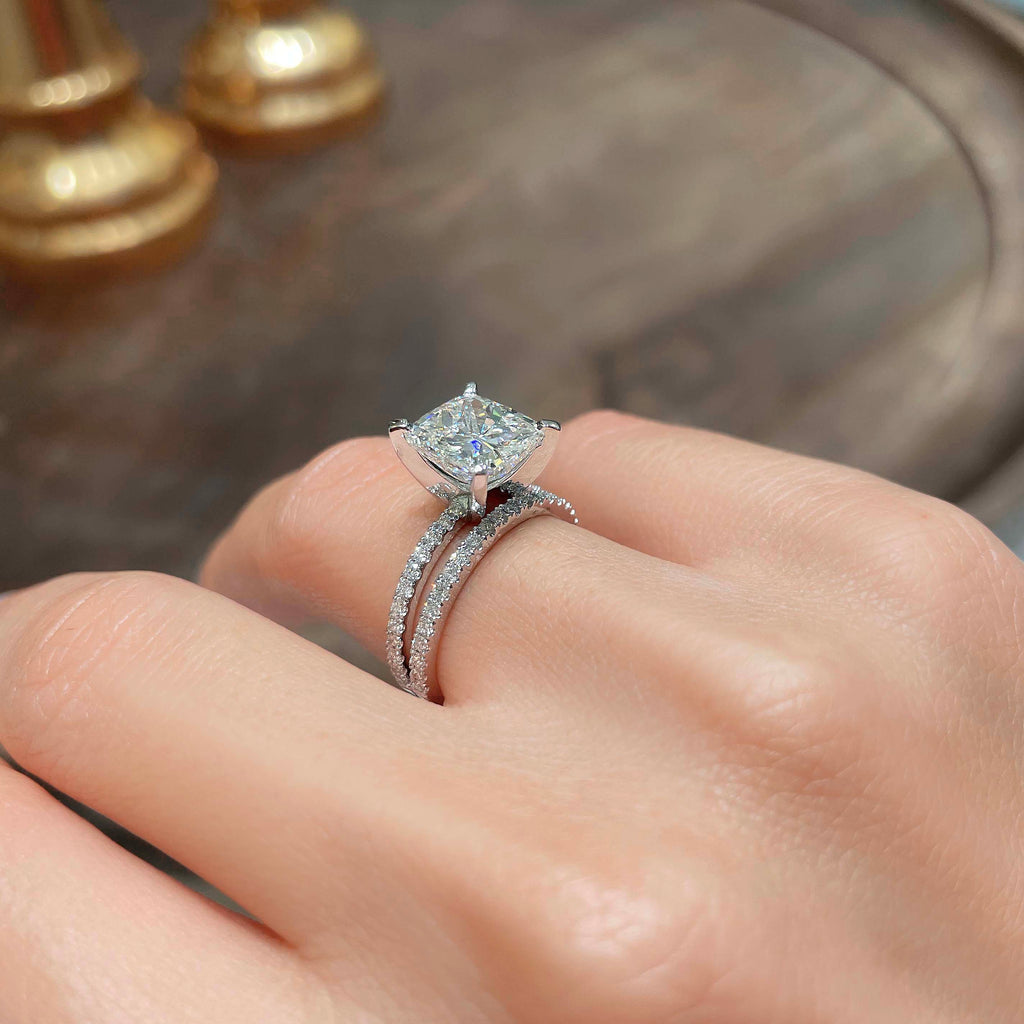3.0 CT Cushion Cut Lab Grown Diamond Solitaire Bridal Set 3
