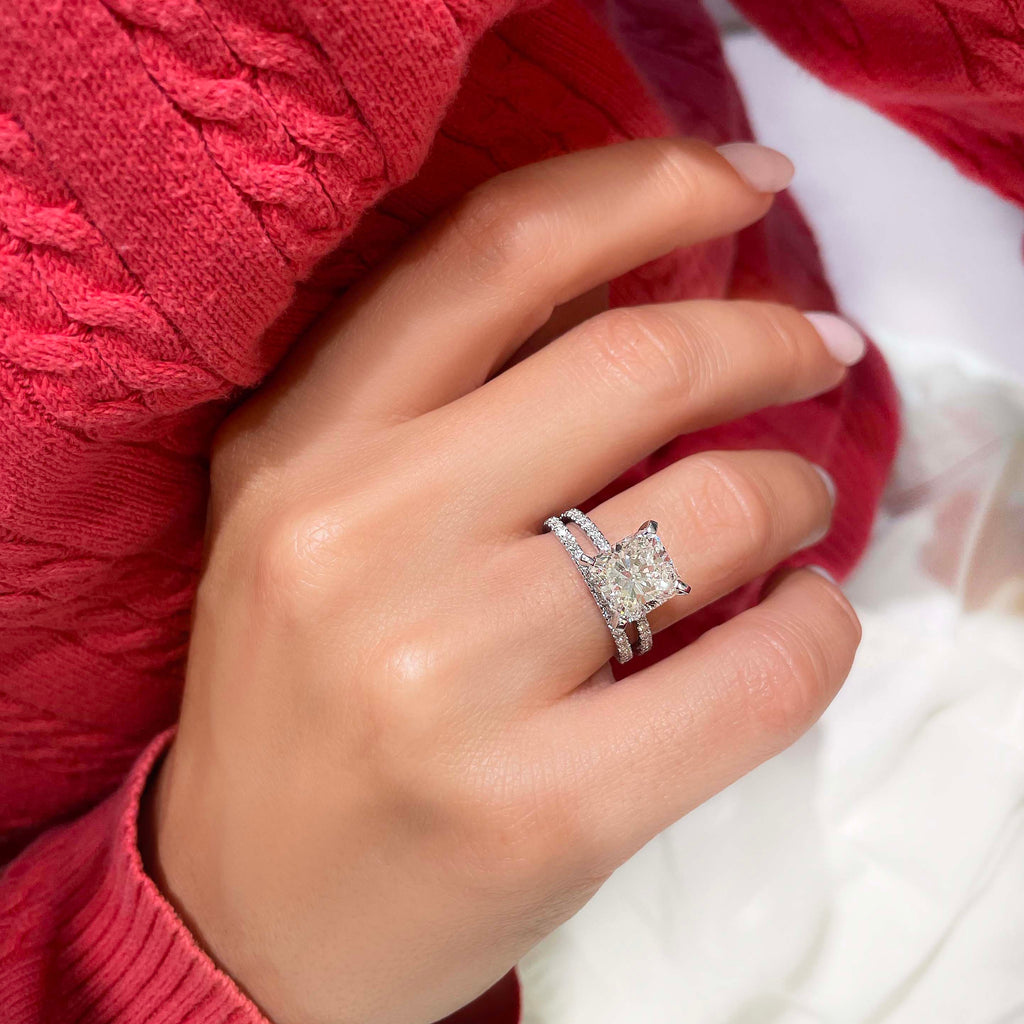 3.0 CT Cushion Cut Lab Grown Diamond Solitaire Bridal Set 4