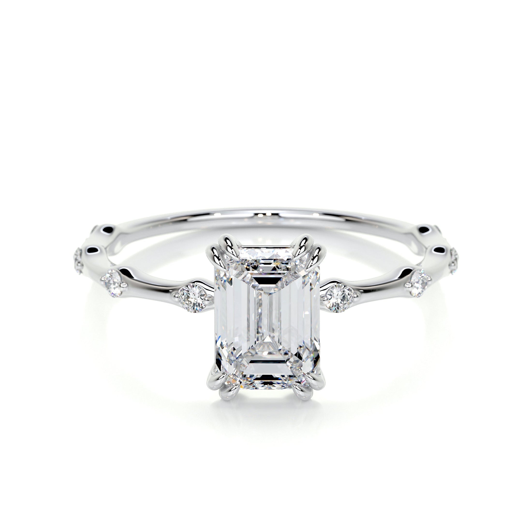 1.50 CT Emerald Cut Lab Grown Diamond Pave Engagement Ring