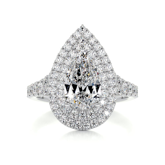 1.0 CT Pear Double Halo CVD F/VS2 Diamond Engagement Ring 1