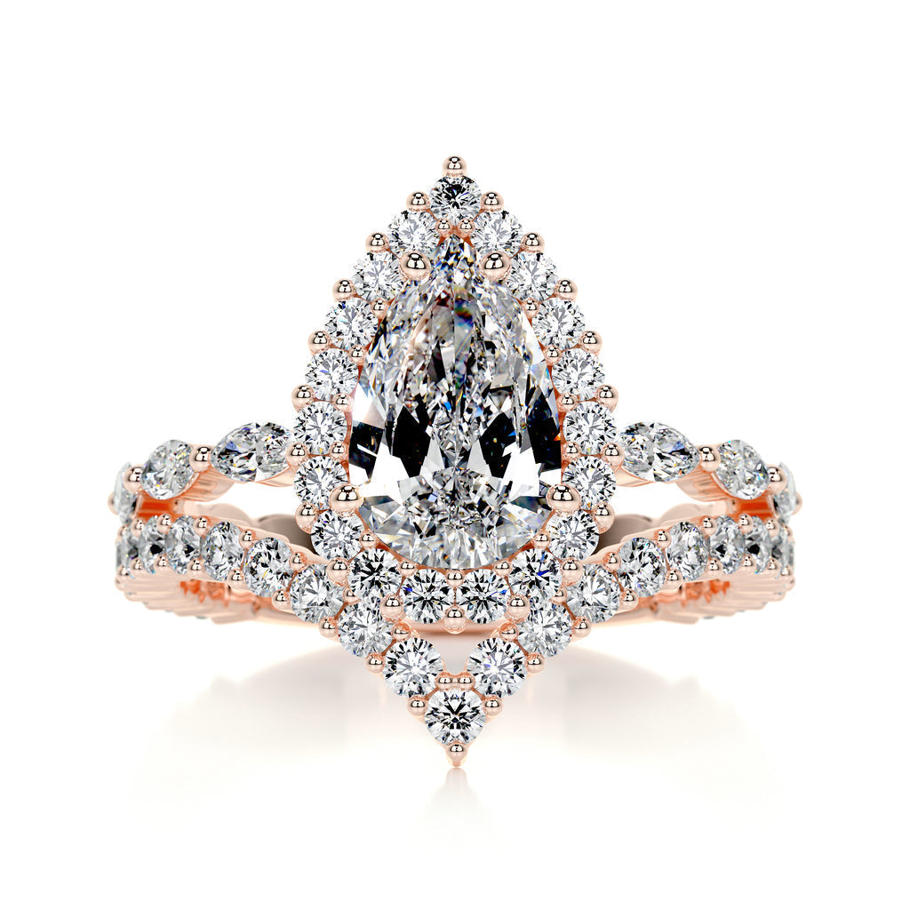 Ethereal 1.50 CT Pear-Shaped Lab Grown Diamond Halo Bridal Ring Set 12